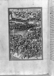 HB V 52 fol. 70v Illustration de la bataille de Lechfeld, de la Chronique d